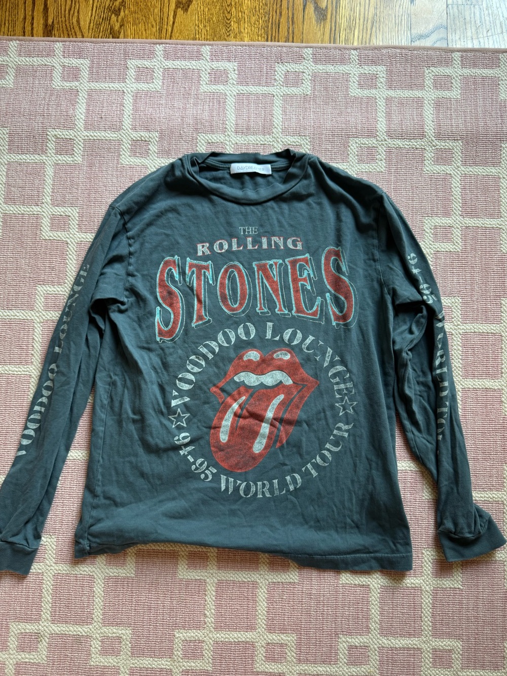 Daydreamer Black Long Sleeve Rolling Stones Graphic Tee with Red Tongue Logo